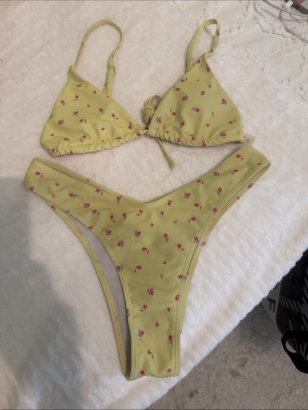 Yellow Floral Triangle Bikini Set with Matching Cover-Up